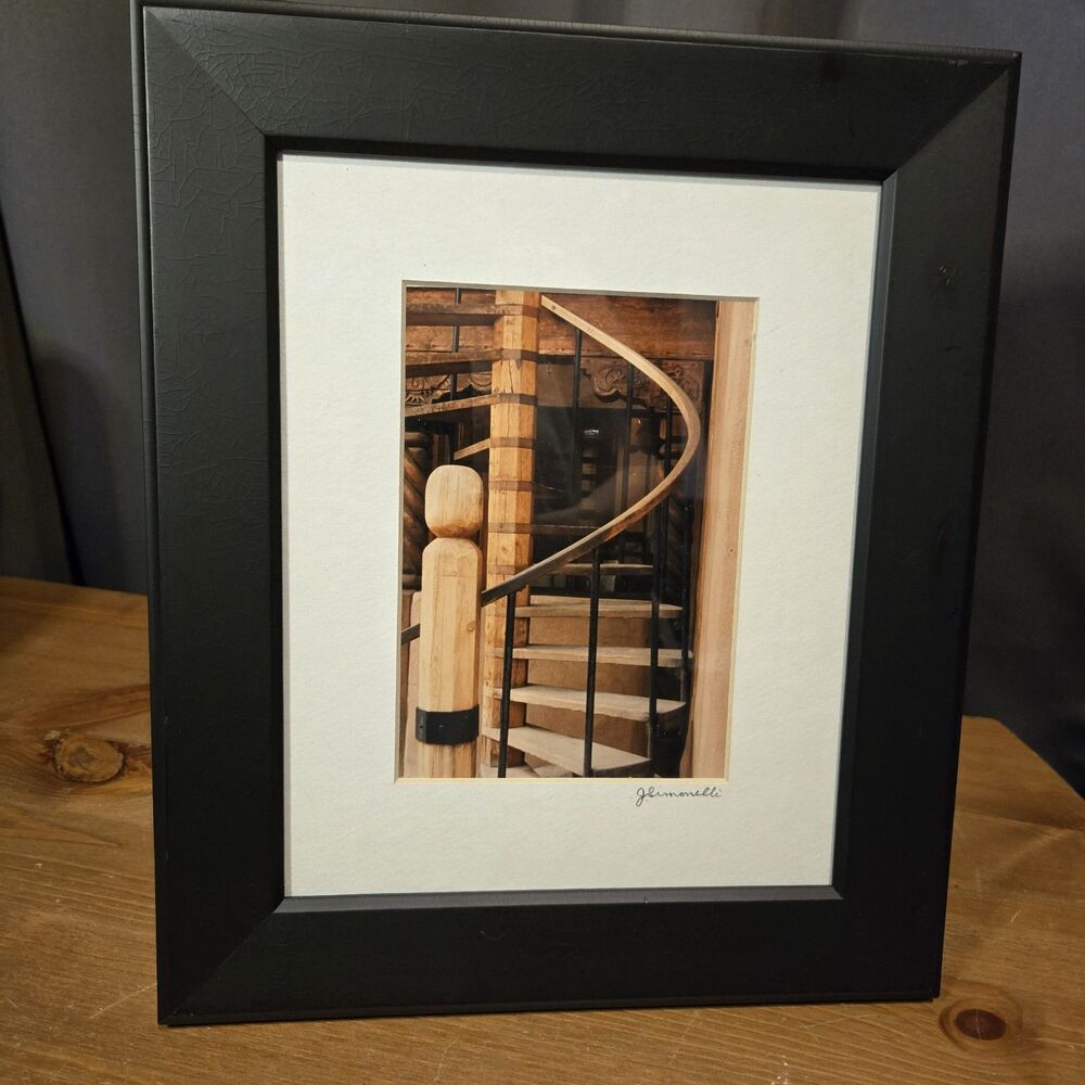 J Simonelli Signed Matted Framed Photo Spiral Staircase Architectura Vtg 80s 90s